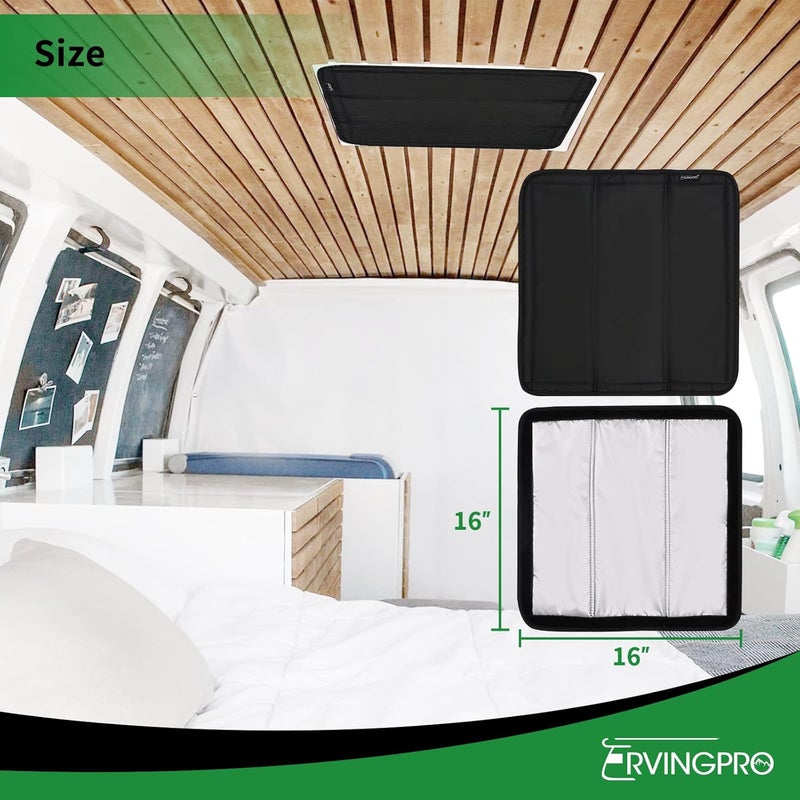 RVINGPRO Magnetic RV Skylight Shade 16"x16", Double-Side Foldable RV Vent Blackout Shade, Reflective Cover for Inside Camper, with Storage Bag, Black - Image 4